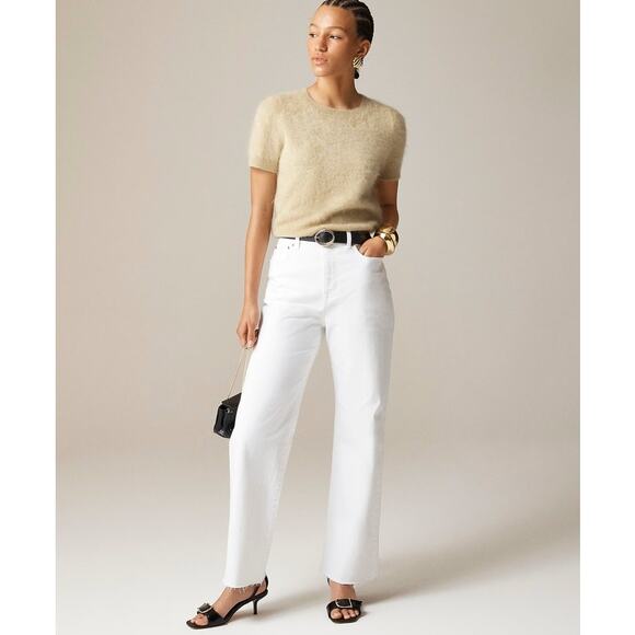 J.Crew 1996 Semi Stretch Curvy Slim Wide-leg Jeans Womens 32 White Denim Raw hem